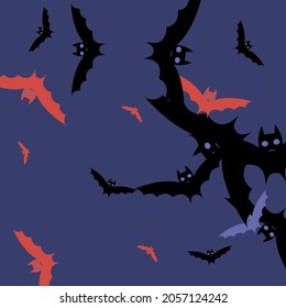 Print Attack Scary Purple Pink Bats Vector Background. Eyes Gothic Creepy Spooky Halloween Modern Design. Black Colorful Chaos Motion Art Flying Bats Fabrics. Red Sky Retro Night Background.