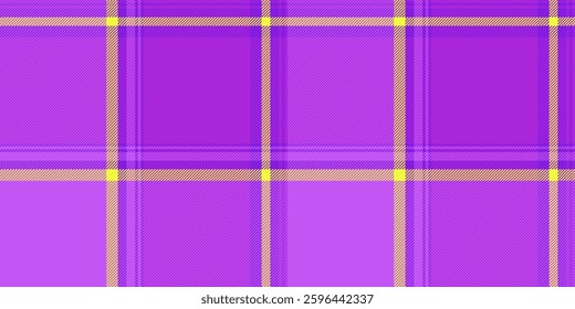 Print background fabric textile, display seamless plaid check. Front texture vector tartan pattern in purple and violet colors palette.