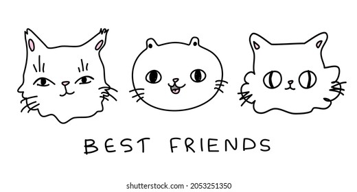 Print, banner, brochure with a cute cats best friends text isolated background. Postcard vector illustration eps 10.