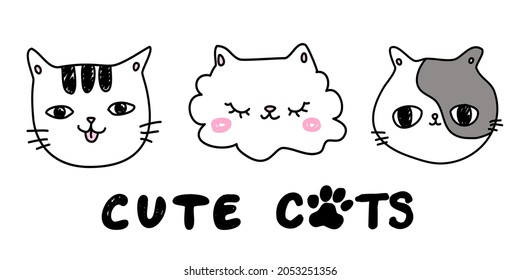 Print, banner, brochure with a cute cats text isolated background welcome. Postcard vector illustration eps 10.