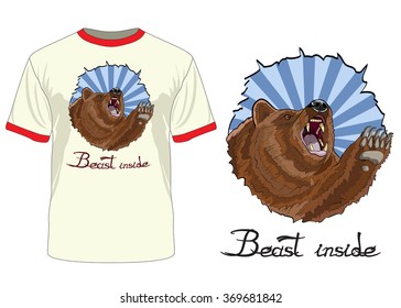 The print "Beast inside". Vector. Can be used on different clothes.