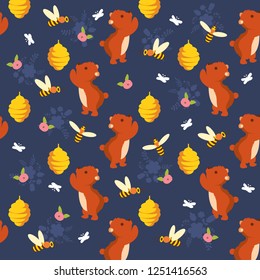 print bee bear honey vector illustration pattern