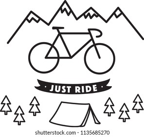 Print with bike, mountains and camping