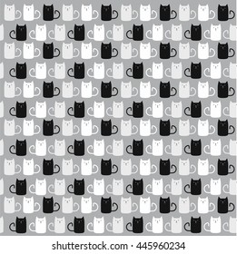 print with black cats in white and gray.