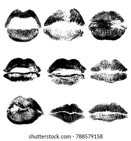 Print of black gothic lips set. World kiss day, Valentine's day design elements. Vector.