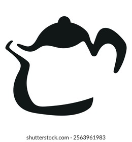 print black and white logo of a round teapot for brewing coffee or tea drawn with an original contour, for various designs