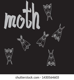Print with black and white moth.