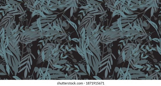 
Print with bluish foliage and dark background