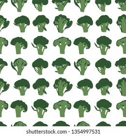 Print with Broccoli. Linocut style illustration with vegetables. Seamless pattern. Vegan Background.