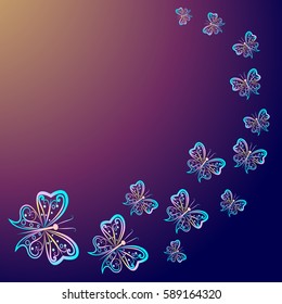 Print of a butterfly flying in an arc to sunlight