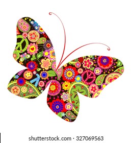 Print with butterfly with hippie symbolic