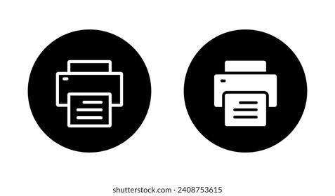 Print button icon on black circle. Printer symbol vector