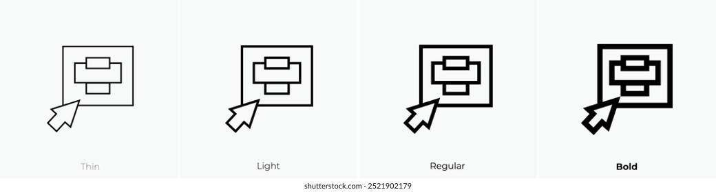 ícone do botão imprimir. Design fino, leve, regular e negrito, isolado no fundo branco