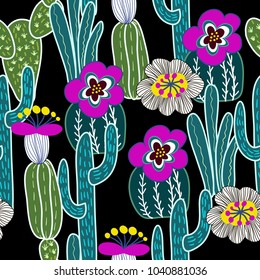 Print cacti, and flowers, evenly distributed, bright and natural.