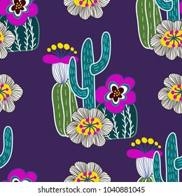 Print cacti, and flowers, evenly distributed, bright and natural.