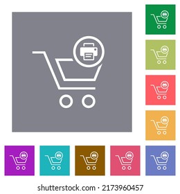 Imprimir los elementos del carrito esbozan iconos planos en los fondos cuadrados de color simples