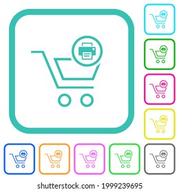 Print cart items vivid colored flat icons in curved borders on white background