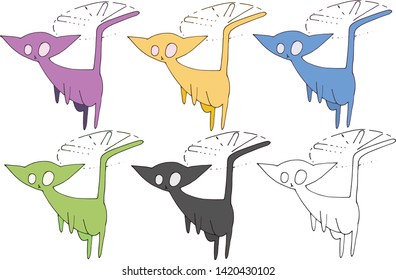 Print cartoon doodle cat funny monster hand draw set color