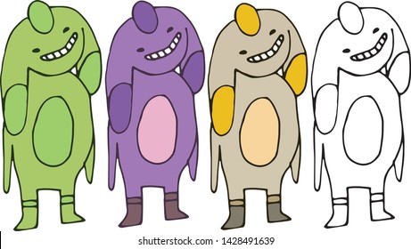 Print cartoon doodle color set alien monsters hand draw