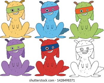 Print cartoon doodle color set rabbit monster happy hand draw
