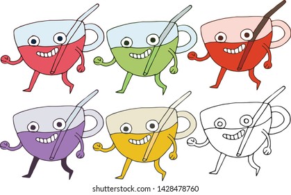 Print cartoon doodle cup monsters color set hand draw happy funny