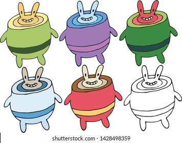 Print cartoon doodle food monsters avocado hand draw happy hand draw set