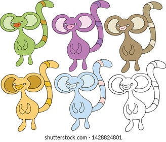 Print cartoon doodle monkey color monsters set hand draw happy