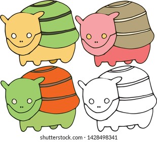 Print cartoon doodle turtle monsters set color hand draw happy