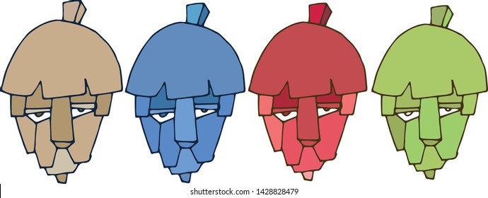 Print cartoon head lion logo monsters set color hand draw