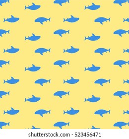 Print with cartoon sharks. Vector pattern.