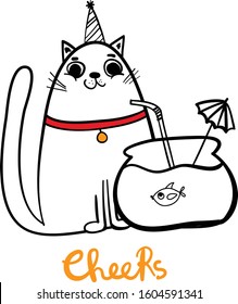 print with cat. cheers. print for cards, Web, t-shirt and other design. 