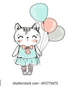 Print Cat design, Hand Drawn Vector Illustration of Print Cat