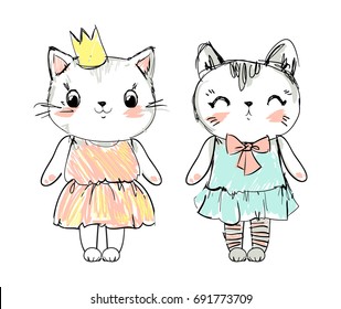 Print Cat design, Hand Drawn Vector Illustration of Print Cat