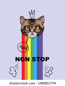 Print with cat and rainbow.