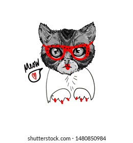 Print with cat in sunglass.