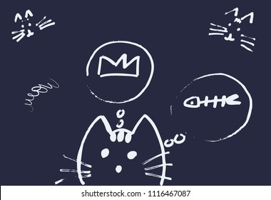 Print cat thinks about food scetch