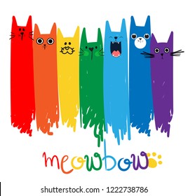 Print with cats and a rainbow. Print for textiles, web, clothes, t-shirts, posters, postcards and other