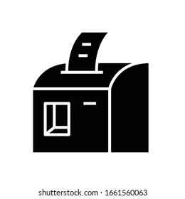 Imprimir icono negro de comprobación, ilustración conceptual, símbolo plano vectorial, signo de glifo.