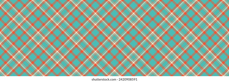 Print check seamless fabric, napkin texture background textile. Kid tartan pattern vector plaid in teal and red color.
