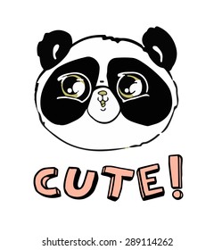 Print children, cute design . panda. black and white bear. vector. illustration