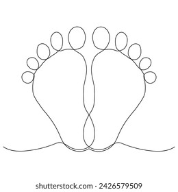 The print of children's feet. Hand drawing in one line style. Vector. For your best cute design