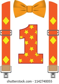 Print for children's t-shirt for birthday suspenders and a bow tie