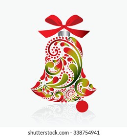 Print. Christmas bell of the leaf pattern. Isolated object.