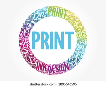 PRINT circle word cloud, creative business concept background