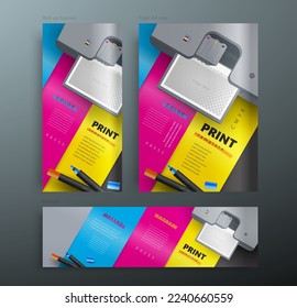 Print cmyk polygraphy printing theme Set cover flyer and banners vector