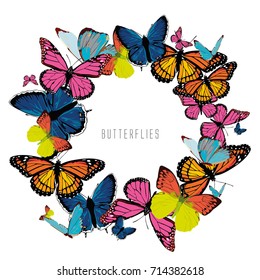 print with color bright butterflies