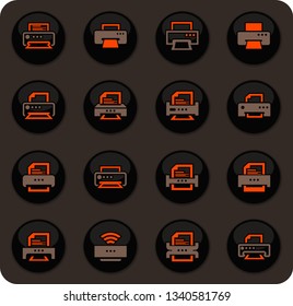 Print color vector icons on dark background for user interface design