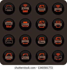 Print color vector icons on dark background for user interface design