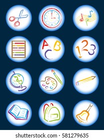 Print the colored buttons signs of communication icons on a theme school