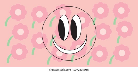 Print colorful happy pattern design. Vector smile sweet modern summer illustration. Collection of cartoon hand drawn shapes, modern style. wall decoration, postcard, brochure cover design sketch.